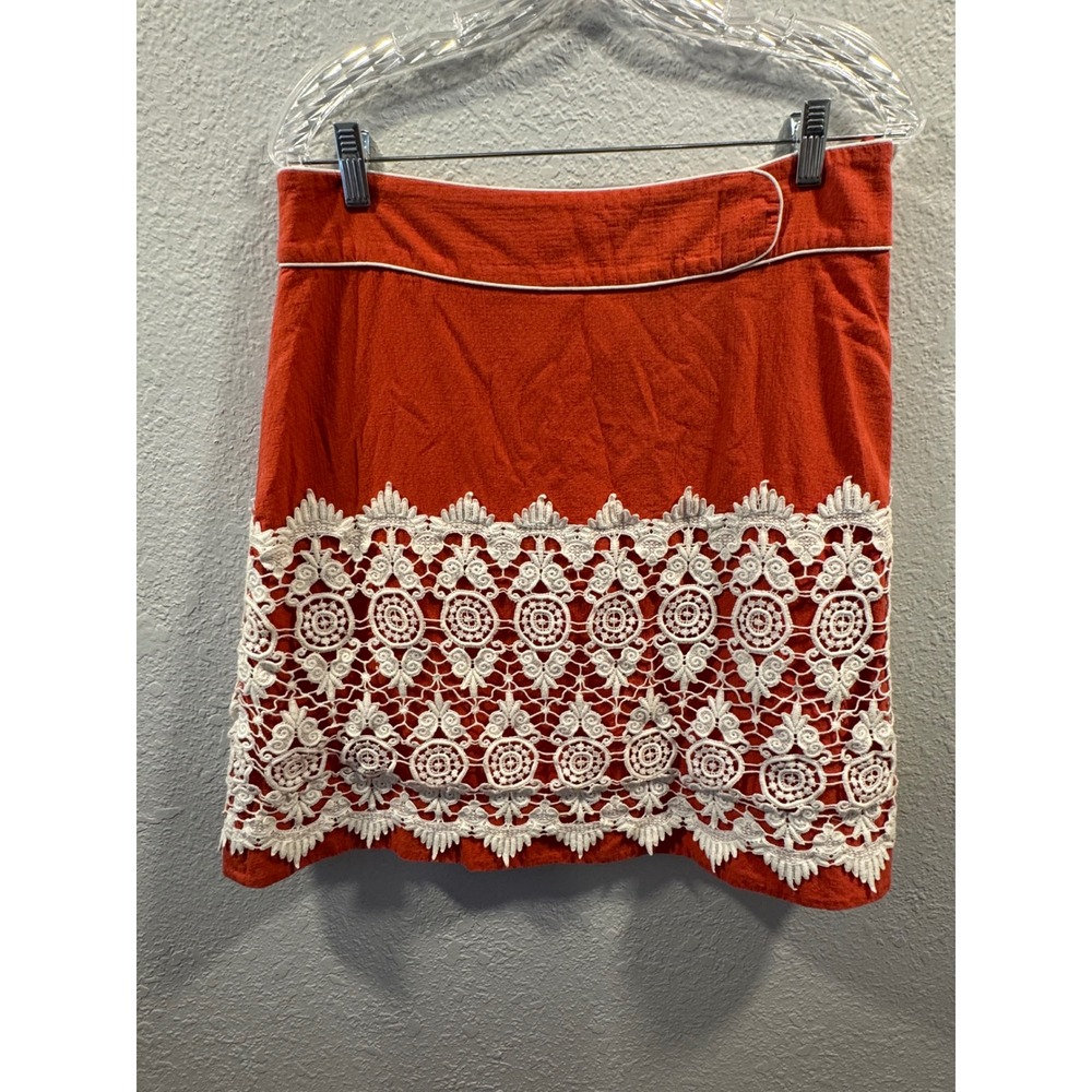 Floreat Anthropologie Orange Lace Trim Mini Skirt Size 10 Boho Crochet A-Line